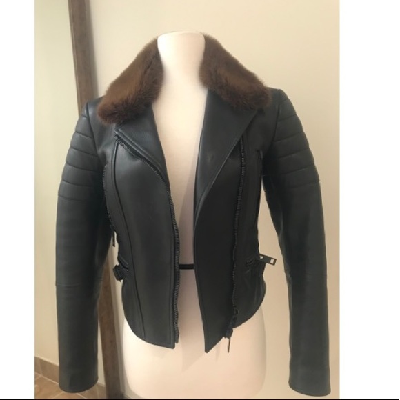 Burberry Prorsum Black Leather Jacket Mink Collar - Picture 1 of 8